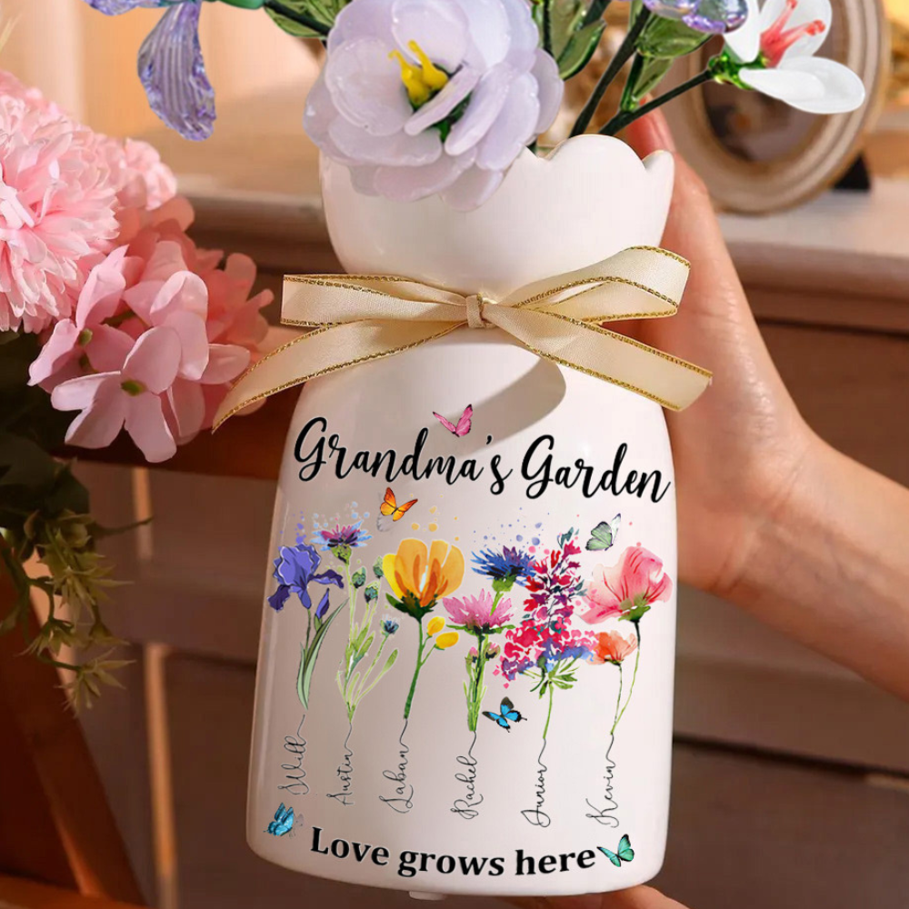 Personalized Birth Month Flower Vase With Kids Names, Mothers Day Gift.