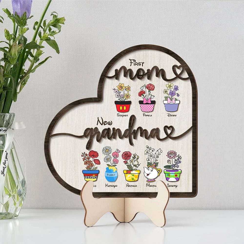 Personalized First Mom Now Grandma's Garden Birth Month Flower Wooden Sign