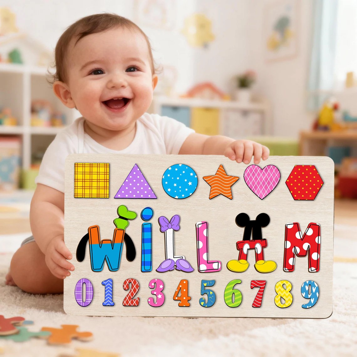 Personalized Baby Girl and Boy Gift and Wooden Handmade Name Puzzle Toy.