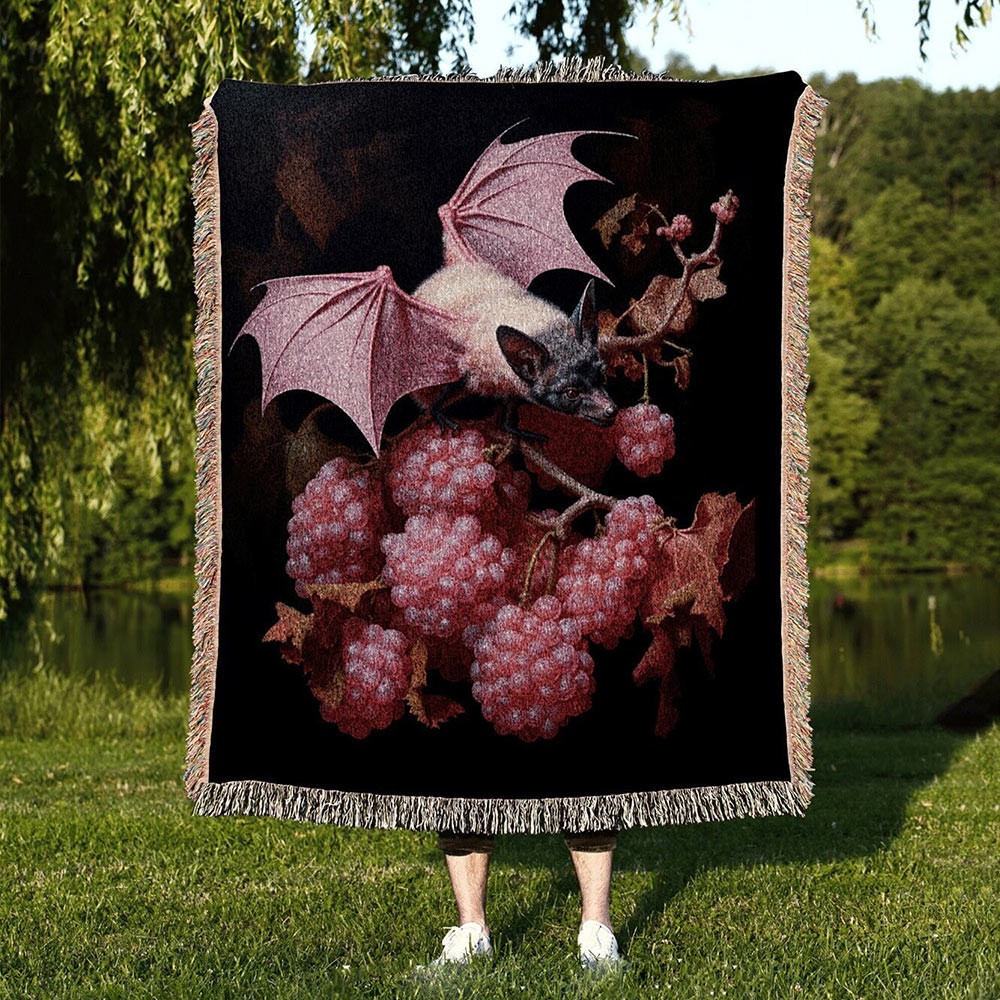 Mauve Pink Bat Tapestry Woven Throw Blanket Paste,Halloween gift, Christmas Gifts.