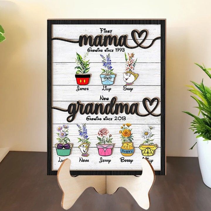 Personalized First Mom Now Grandma's Garden Birth Month Flower Wooden Sign