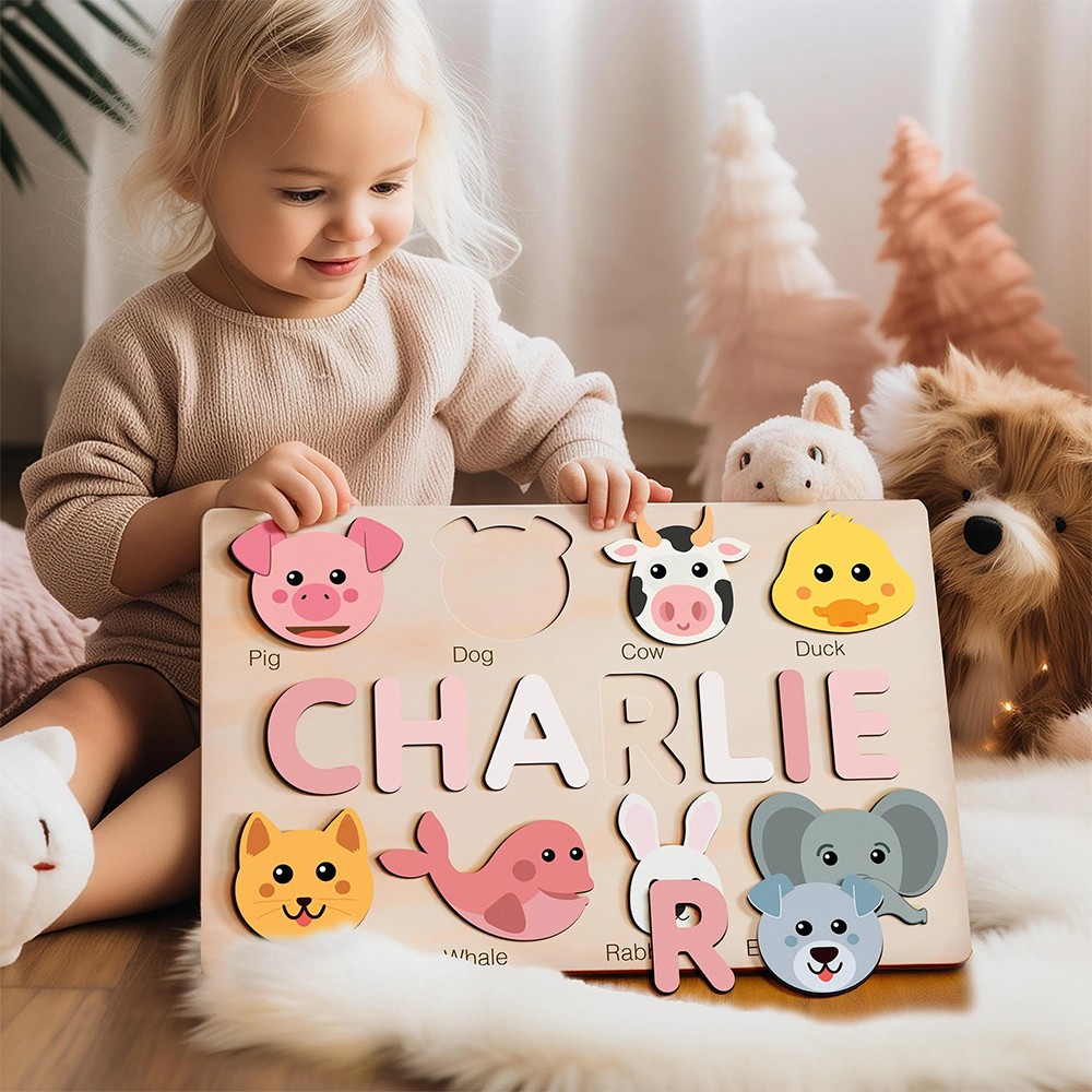Personalized Baby Girl and Boy Gift and Wooden Handmade Name Puzzle Toy.