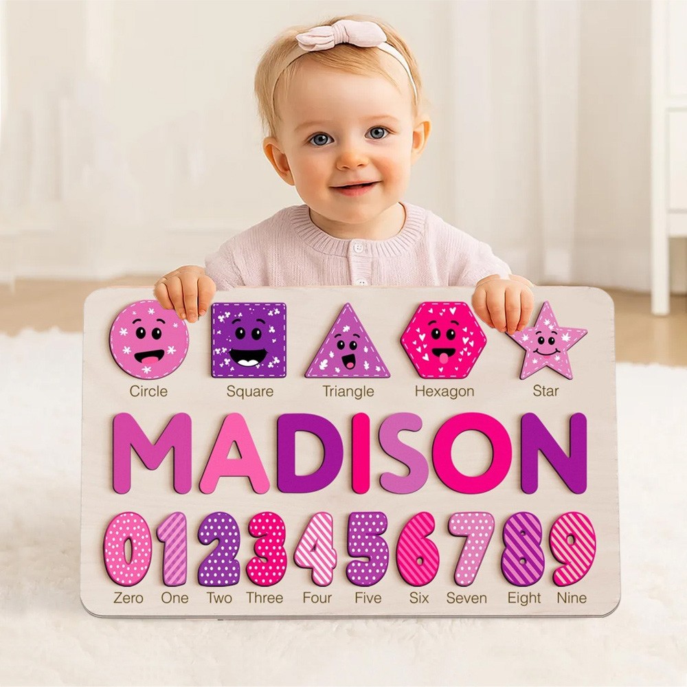 Personalized Baby Girl and Boy Gift and Wooden Handmade Name Puzzle Toy.