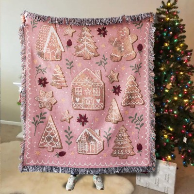 Pink Gingerbread Christmas Blanket, Christmas Gifts.