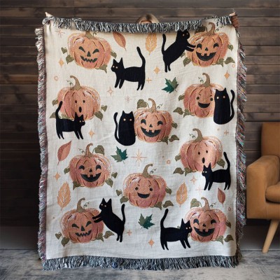 Pumpkin Black Cats Blanket: Halloween Decor,Halloween gift.