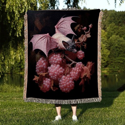Mauve Pink Bat Tapestry Woven Throw Blanket Paste,Halloween gift, Christmas Gifts.
