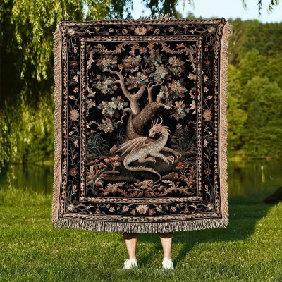 Medieval Aesthetic Dragon Blanket , Art Botanical Painting Blanket,Halloween gift, Christmas Gifts.