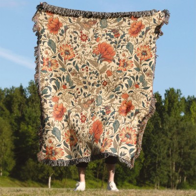 Floral Cottagecore Flowers Throw Blanket Tapestry, Christmas Gifts.