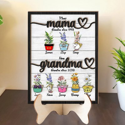 Personalized First Mom Now Grandma's Garden Birth Month Flower Wooden Sign