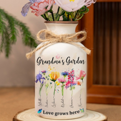 Personalized Birth Month Flower Vase With Kids Names, Mothers Day Gift.