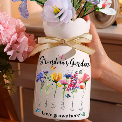 Personalized Birth Month Flower Vase With Kids Names, Mothers Day Gift.