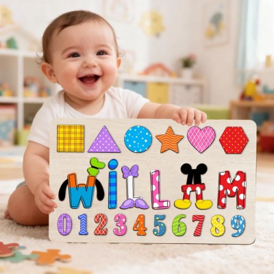 Personalized Baby Girl and Boy Gift and Wooden Handmade Name Puzzle Toy.