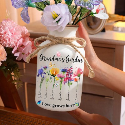 Personalized Birth Month Flower Pots with Kids Names, Mothers Day Gift.