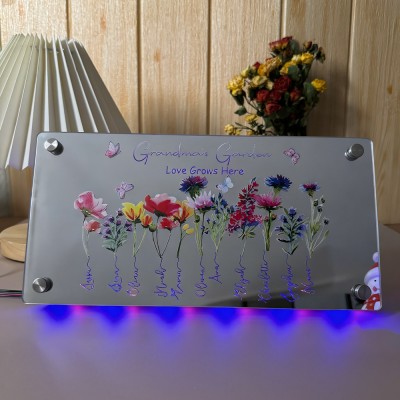 Personalized Mom's Birth Flower Mirror Night Light.